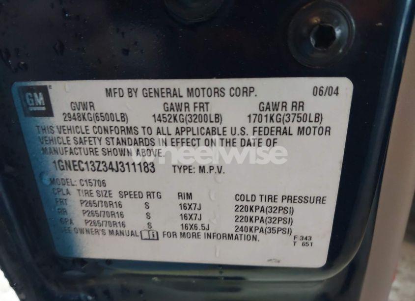 Photo 9 of 2004 Chevrolet Tahoe LS (VIN 1GNEC13Z34J311183)