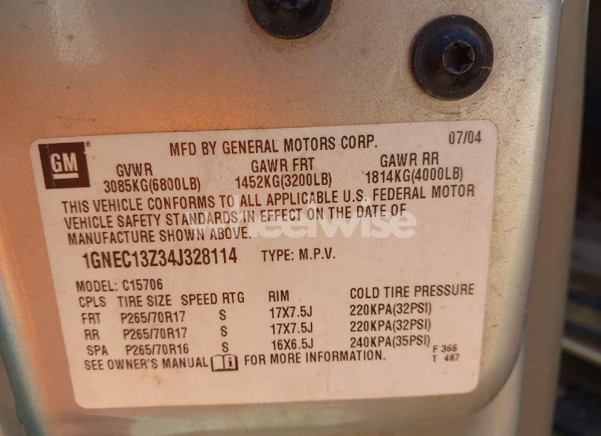 Photo 9 of 2004 Chevrolet Tahoe LT (VIN 1GNEC13Z34J328114)