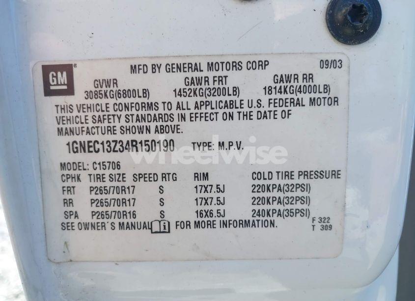 Photo 9 of 2004 Chevrolet Tahoe LT (VIN 1GNEC13Z34R150190)