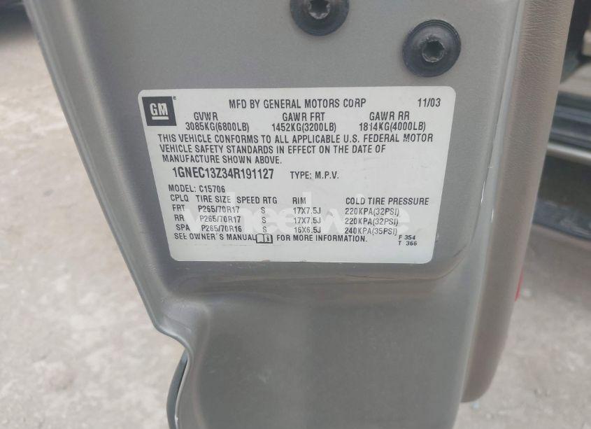 Photo 9 of 2004 Chevrolet Tahoe LS (VIN 1GNEC13Z34R191127)