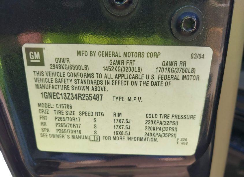 Photo 9 of 2004 Chevrolet Tahoe LS (VIN 1GNEC13Z34R255487)