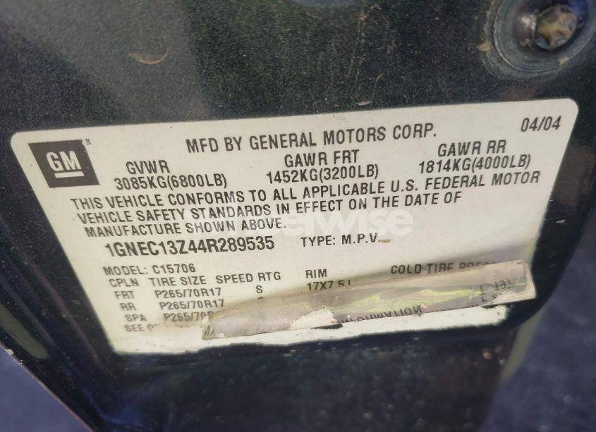 Photo 9 of 2004 Chevrolet Tahoe LS (VIN 1GNEC13Z44R289535)