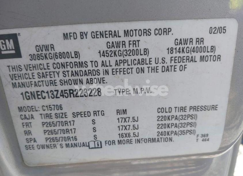 Photo 9 of 2005 Chevrolet Tahoe LT (VIN 1GNEC13Z45R223228)