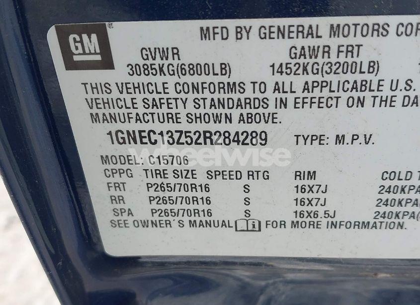 Photo 9 of 2002 Chevrolet Tahoe LS (VIN 1GNEC13Z52R284289)
