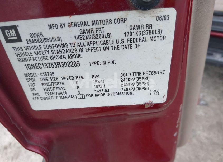 Photo 9 of 2003 Chevrolet Tahoe LS (VIN 1GNEC13Z53R308205)