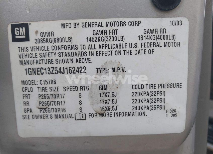 Photo 9 of 2004 Chevrolet Tahoe LT (VIN 1GNEC13Z54J162422)