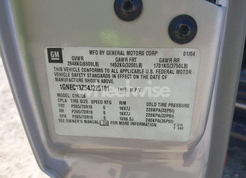 Photo 9 of 2004 Chevrolet Tahoe LS (VIN 1GNEC13Z54J225101)