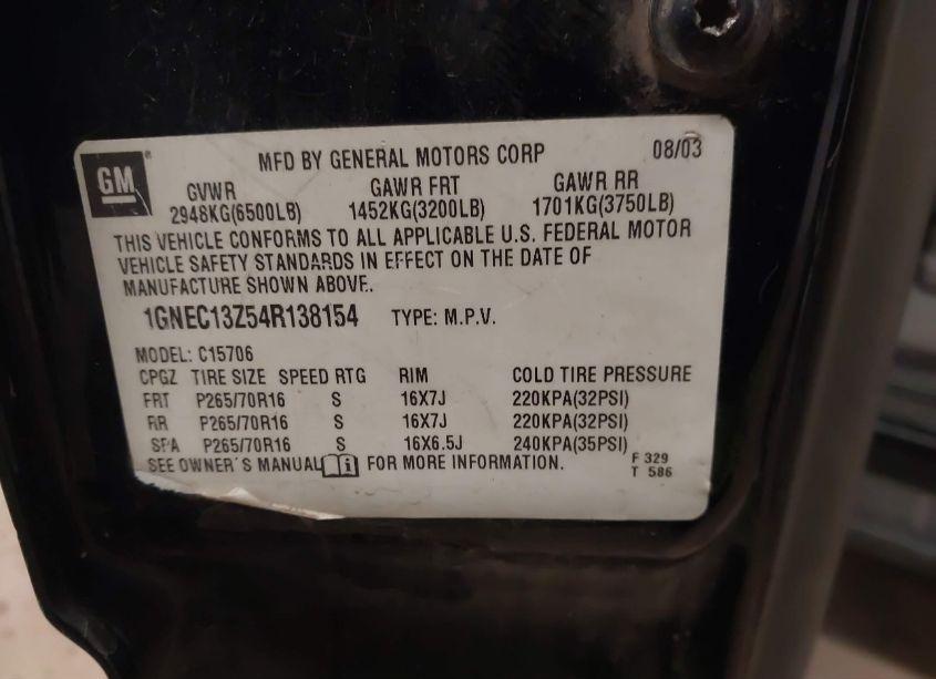 Photo 9 of 2004 Chevrolet Tahoe LS (VIN 1GNEC13Z54R138154)