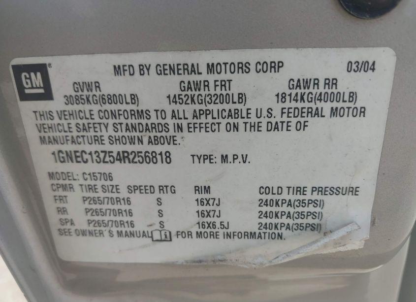 Photo 9 of 2004 Chevrolet Tahoe LT (VIN 1GNEC13Z54R256818)
