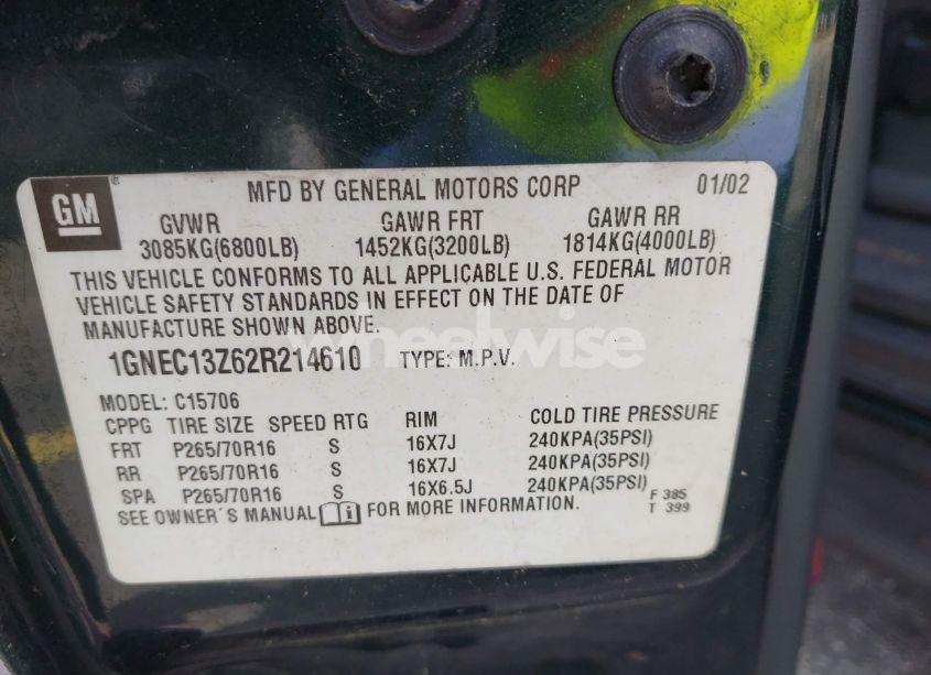 Photo 9 of 2002 Chevrolet Tahoe LS (VIN 1GNEC13Z62R214610)