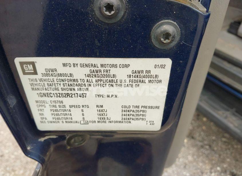 Photo 9 of 2002 Chevrolet Tahoe LS (VIN 1GNEC13Z62R217457)