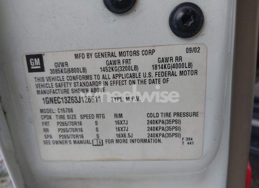 Photo 9 of 2003 Chevrolet Tahoe LS (VIN 1GNEC13Z63J126611)