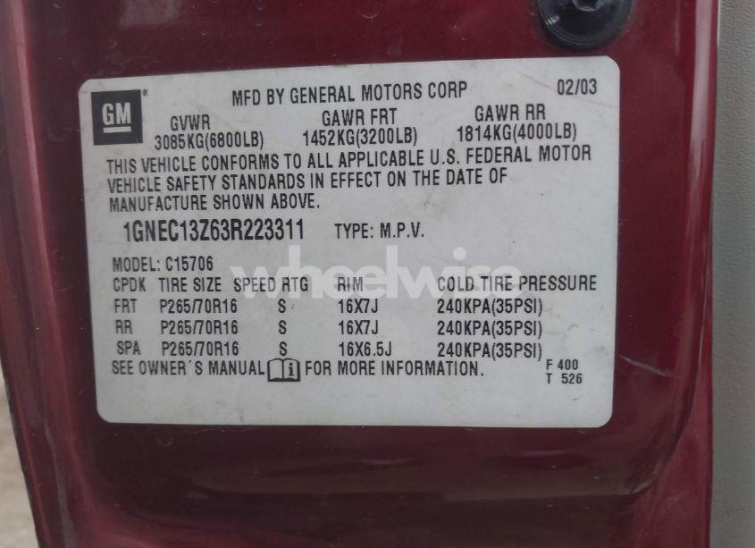 Photo 9 of 2003 Chevrolet Tahoe LT (VIN 1GNEC13Z63R223311)