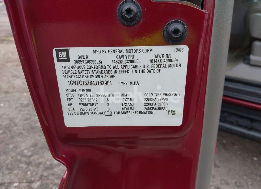 Photo 9 of 2004 Chevrolet Tahoe LT (VIN 1GNEC13Z64J162901)