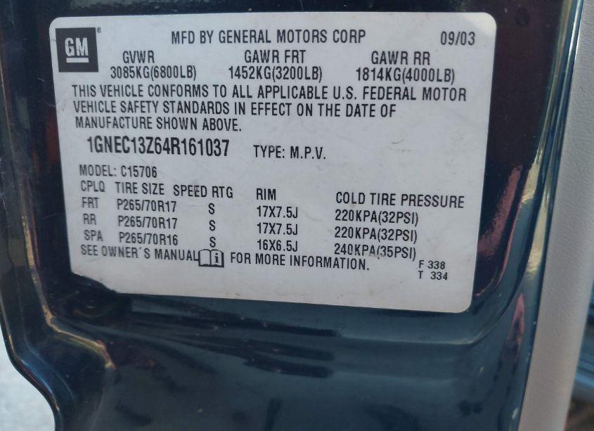 Photo 9 of 2004 Chevrolet Tahoe LT (VIN 1GNEC13Z64R161037)