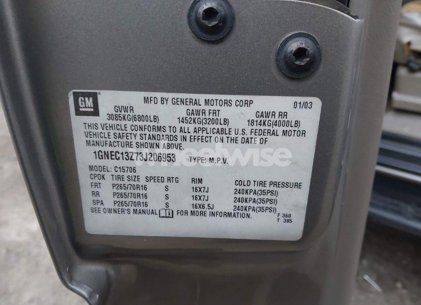 Photo 9 of 2003 Chevrolet Tahoe LT (VIN 1GNEC13Z73J206953)