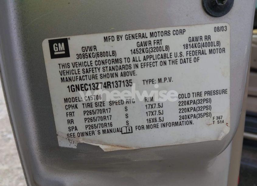 Photo 9 of 2004 Chevrolet Tahoe LT (VIN 1GNEC13Z74R137135)