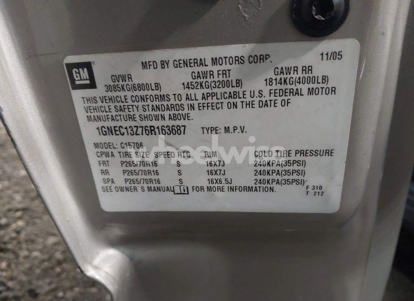 Photo 9 of 2006 Chevrolet Tahoe LS (VIN 1GNEC13Z76R163687)