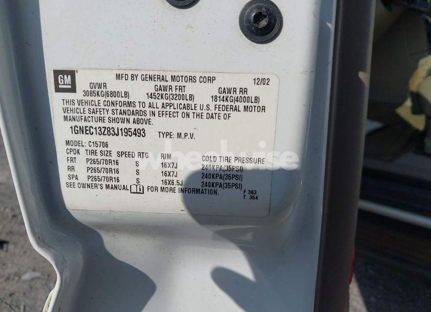 Photo 9 of 2003 Chevrolet Tahoe LT (VIN 1GNEC13Z83J195493)