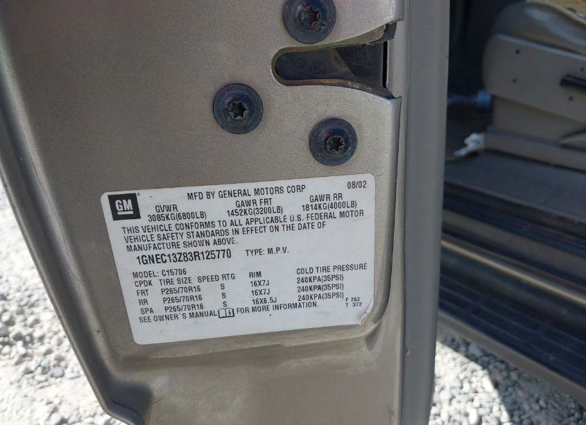 Photo 9 of 2003 Chevrolet Tahoe LS (VIN 1GNEC13Z83R125770)