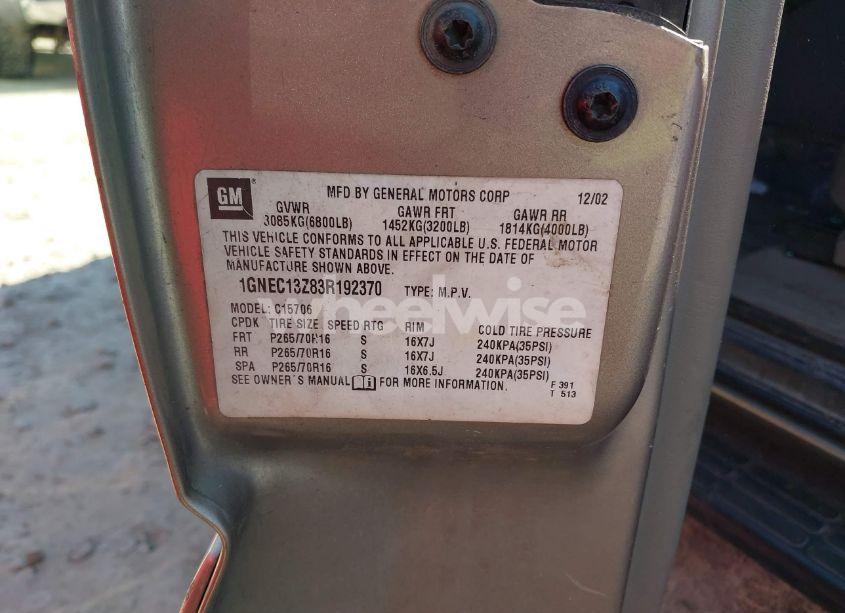 Photo 9 of 2003 Chevrolet Tahoe LT (VIN 1GNEC13Z83R192370)