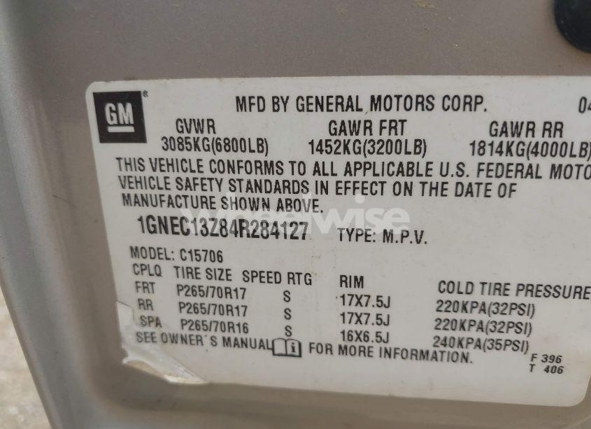 Photo 9 of 2004 Chevrolet Tahoe LS (VIN 1GNEC13Z84R284127)