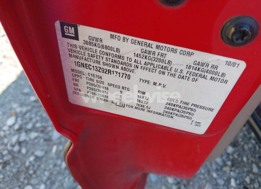 Photo 9 of 2002 Chevrolet Tahoe LT (VIN 1GNEC13Z92R171770)