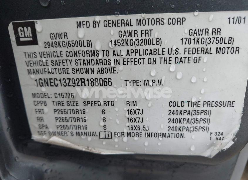 Photo 9 of 2002 Chevrolet Tahoe LS (VIN 1GNEC13Z92R188066)