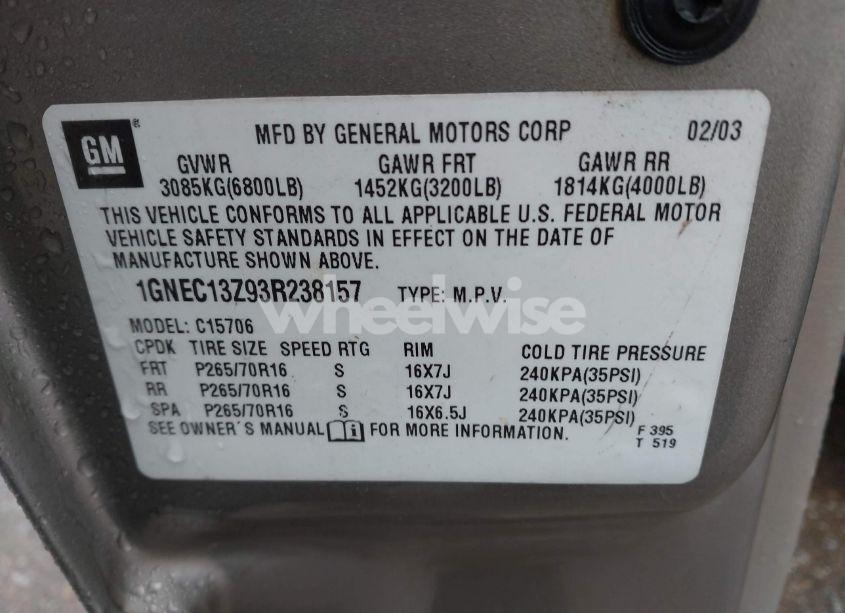 Photo 9 of 2003 Chevrolet Tahoe LT (VIN 1GNEC13Z93R238157)