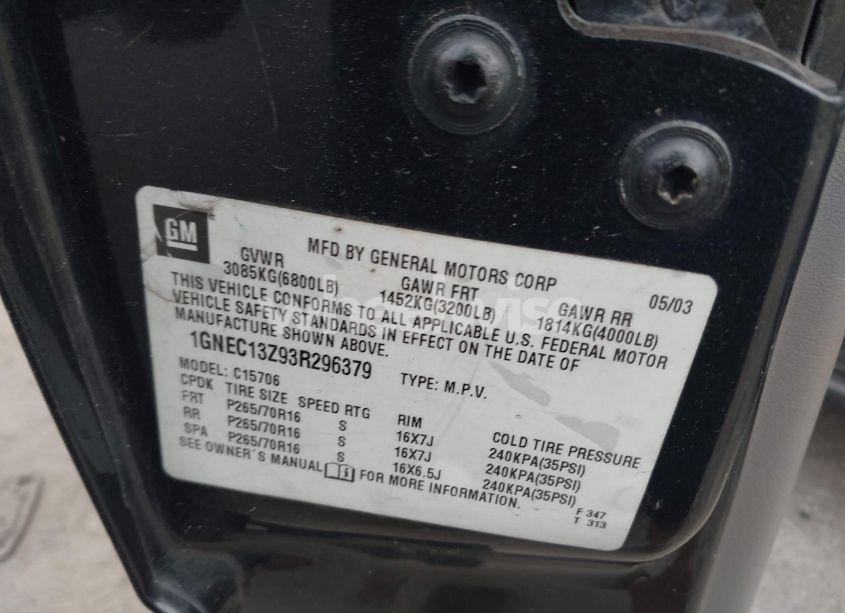 Photo 9 of 2003 Chevrolet Tahoe LT (VIN 1GNEC13Z93R296379)