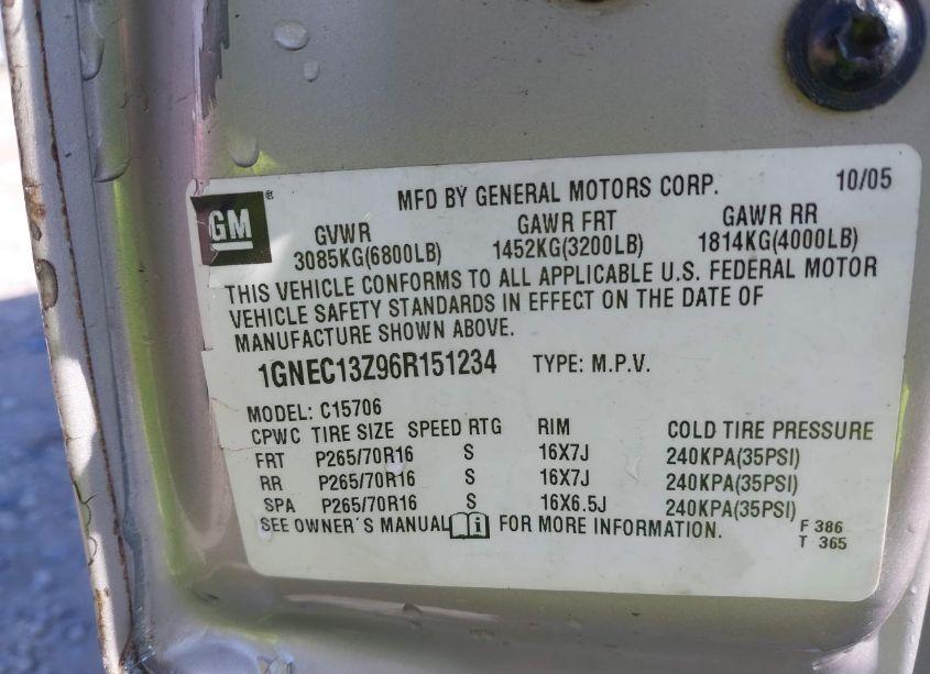 Photo 9 of 2006 Chevrolet Tahoe LS (VIN 1GNEC13Z96R151234)