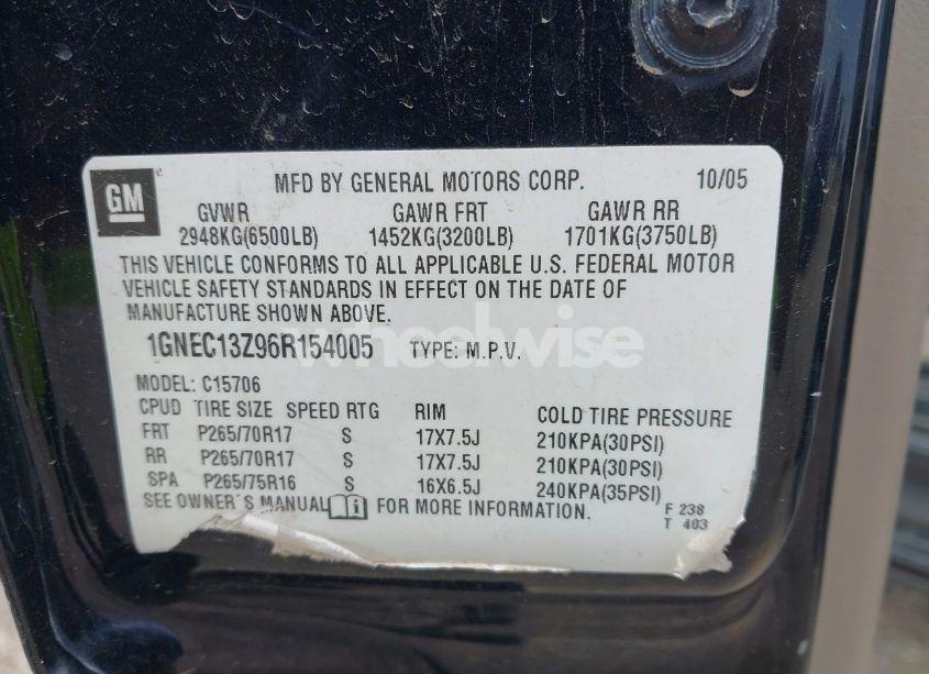 Photo 9 of 2006 Chevrolet Tahoe Z71 (VIN 1GNEC13Z96R154005)