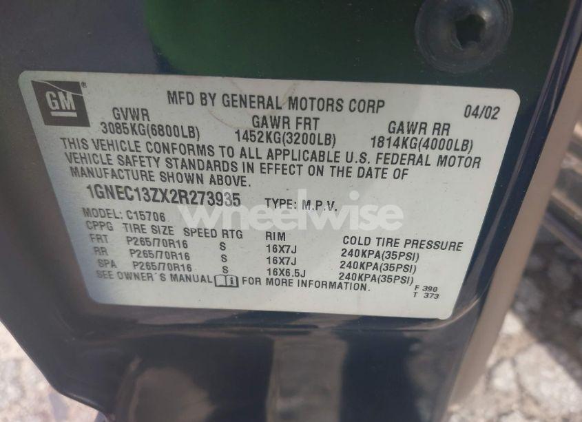 Photo 9 of 2002 Chevrolet Tahoe LT (VIN 1GNEC13ZX2R273935)