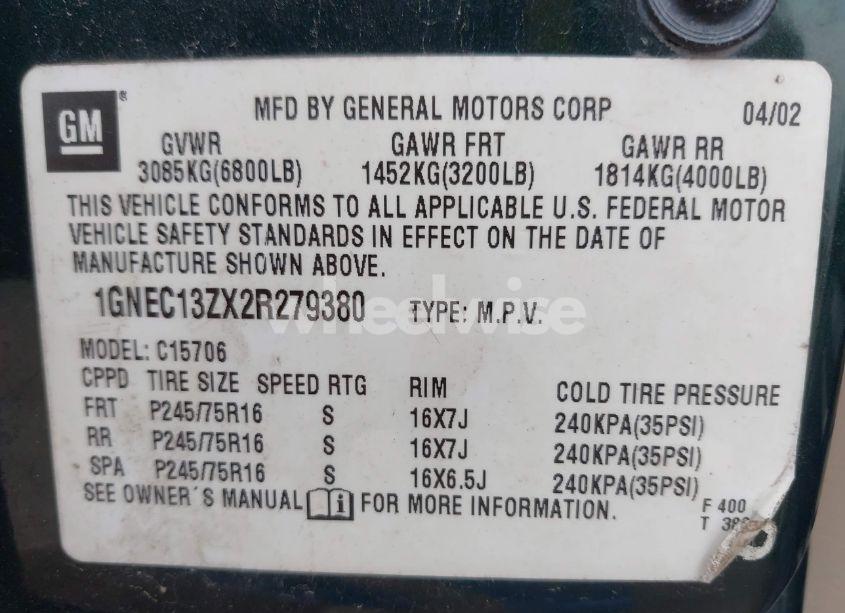 Photo 9 of 2002 Chevrolet Tahoe LT (VIN 1GNEC13ZX2R279380)