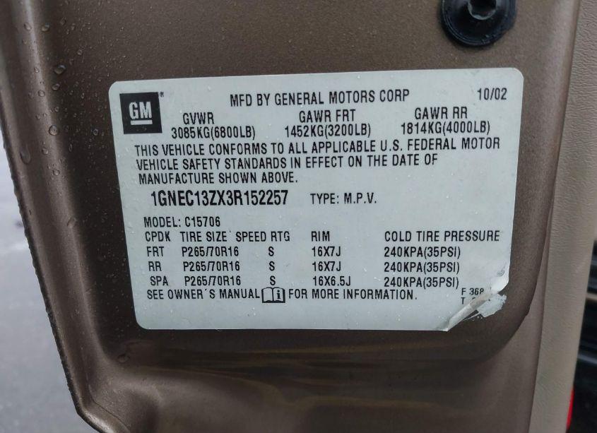 Photo 9 of 2003 Chevrolet Tahoe LT (VIN 1GNEC13ZX3R152257)