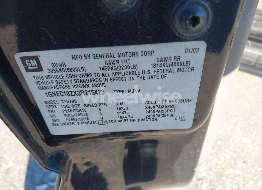 Photo 9 of 2003 Chevrolet Tahoe LT (VIN 1GNEC13ZX3R215423)