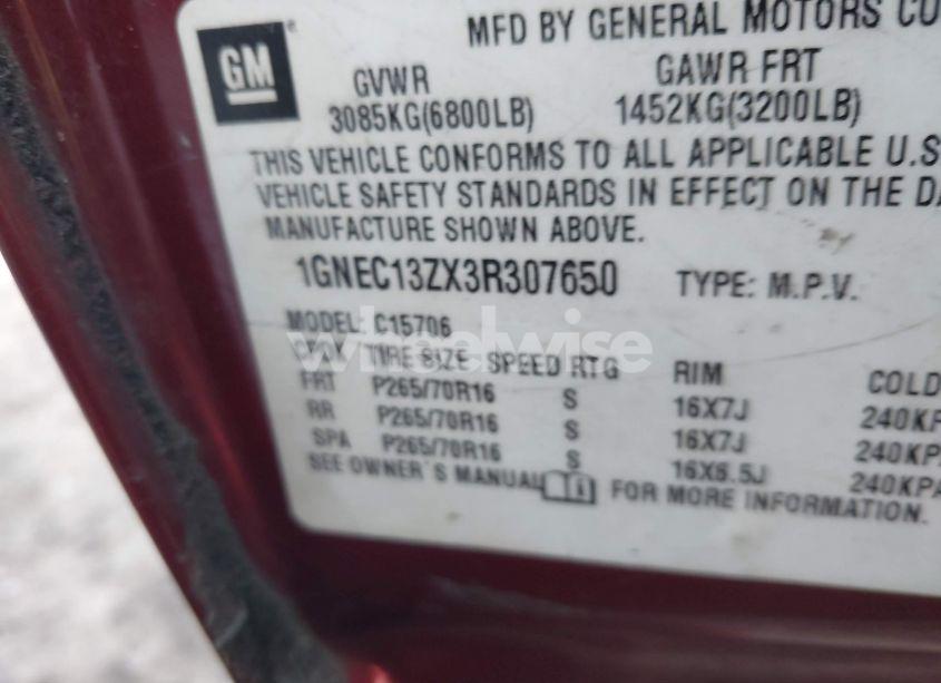 Photo 9 of 2003 Chevrolet Tahoe LT (VIN 1GNEC13ZX3R307650)