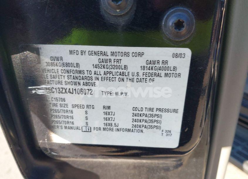 Photo 9 of 2004 Chevrolet Tahoe LT (VIN 1GNEC13ZX4J106072)