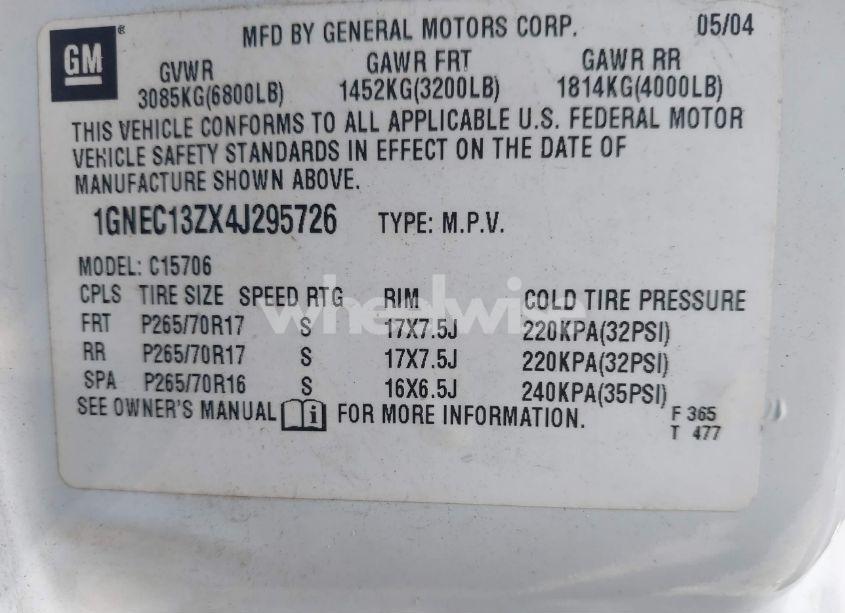 Photo 9 of 2004 Chevrolet Tahoe LT (VIN 1GNEC13ZX4J295726)