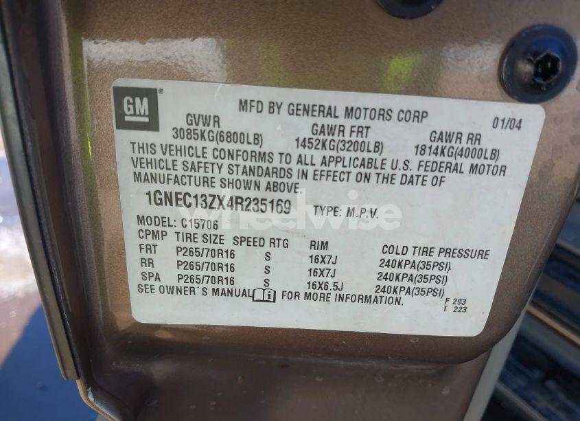 Photo 9 of 2004 Chevrolet Tahoe LS (VIN 1GNEC13ZX4R235169)