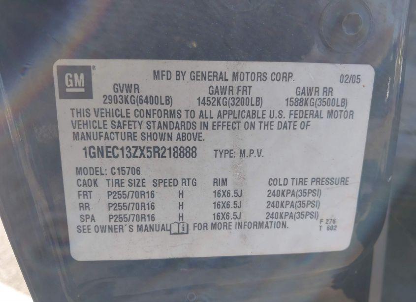 Photo 9 of 2005 Chevrolet Tahoe POLICE (VIN 1GNEC13ZX5R218888)