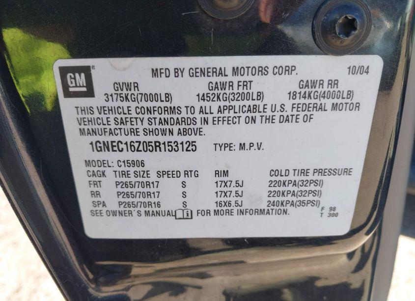 Photo 9 of 2005 Chevrolet Suburban 1500 LT (VIN 1GNEC16Z05R153125)