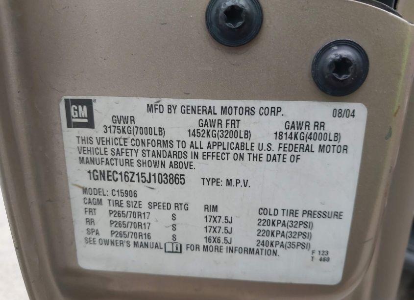 Photo 9 of 2005 Chevrolet Suburban 1500 LT (VIN 1GNEC16Z15J103865)