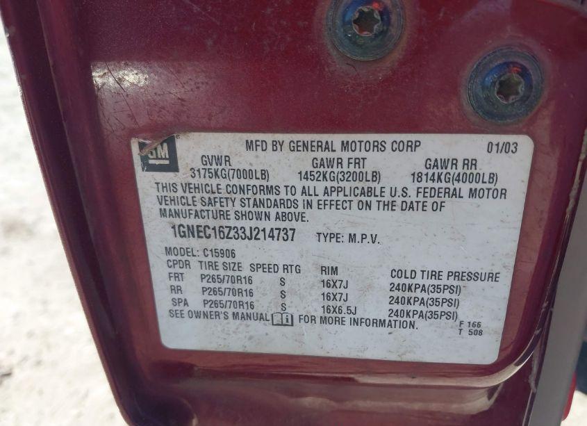 Photo 9 of 2003 Chevrolet Suburban 1500 LT (VIN 1GNEC16Z33J214737)