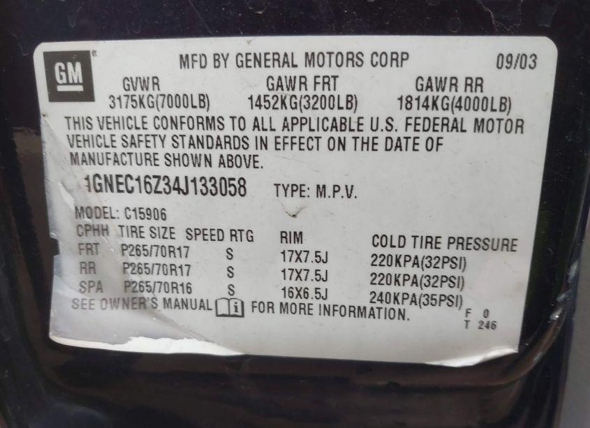 Photo 9 of 2004 Chevrolet Suburban 1500 LS (VIN 1GNEC16Z34J133058)