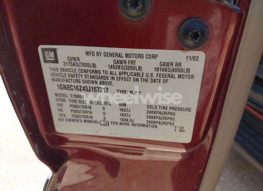 Photo 9 of 2003 Chevrolet Suburban 1500 LS (VIN 1GNEC16Z43J167217)