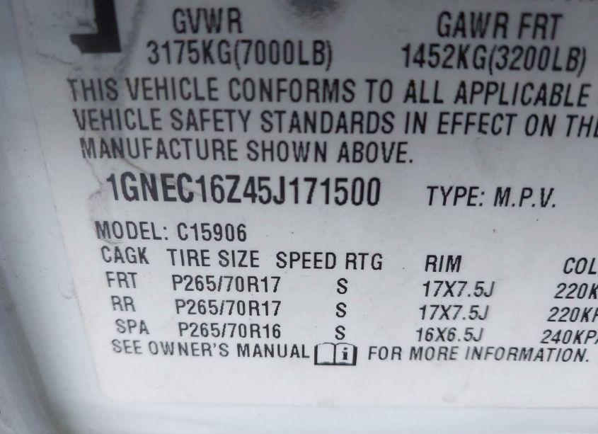 Photo 9 of 2005 Chevrolet Suburban 1500 LT (VIN 1GNEC16Z45J171500)