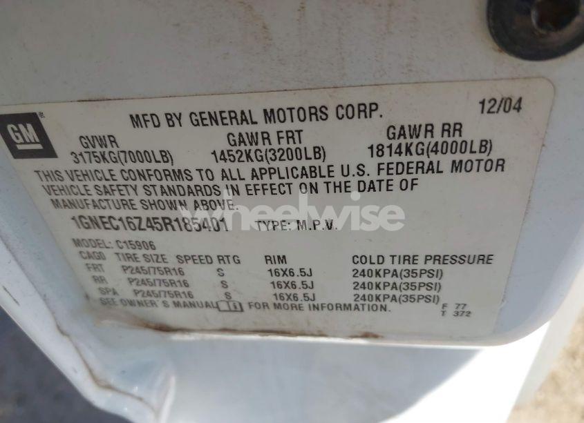 Photo 9 of 2005 Chevrolet Suburban 1500 LS (VIN 1GNEC16Z45R185401)