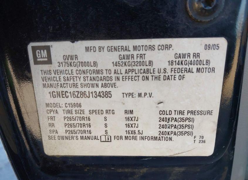 Photo 9 of 2006 Chevrolet Suburban 1500 LS (VIN 1GNEC16Z86J134385)