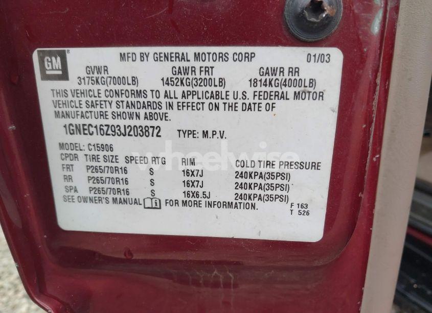 Photo 9 of 2003 Chevrolet Suburban 1500 LT (VIN 1GNEC16Z93J203872)